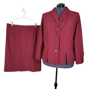 Roamans Skirt Suit Size 18W Maroon Slit Front Slit Cuffs Kick Pleat Pull On New
